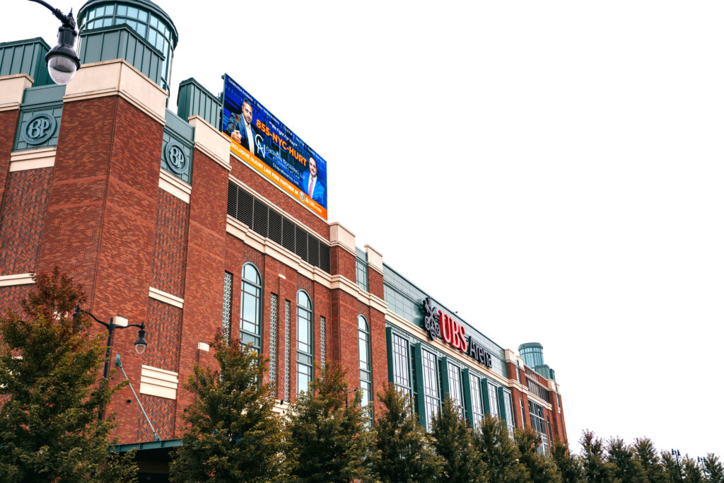 UBS Arena with a Chopra & Nocerino advertisement banners