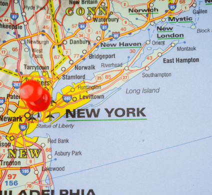 New York pinned on a map for someone traveling there
